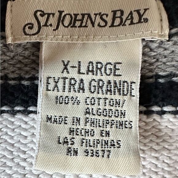 St. Johns Bay Womens Pullover Striped Sweater 100% Cotton V Neck Navy Red XL - Picture 7 of 7